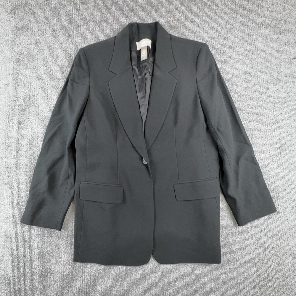 Liz Claiborne Blazer Womens 14 Black Crepe One Button Lined Jacket Career
